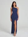 Sheath/Column One-Shoulder Floor-Length Sleeveless Charmeuse Bridesmaid Dress