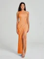 Sheath/Column One-Shoulder Floor-Length Sleeveless Charmeuse Bridesmaid Dress