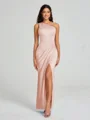 Sheath/Column One-Shoulder Floor-Length Sleeveless Charmeuse Bridesmaid Dress