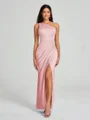 Sheath/Column One-Shoulder Floor-Length Sleeveless Charmeuse Bridesmaid Dress