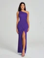 Sheath/Column One-Shoulder Floor-Length Sleeveless Charmeuse Bridesmaid Dress