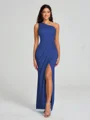 Sheath/Column One-Shoulder Floor-Length Sleeveless Charmeuse Bridesmaid Dress