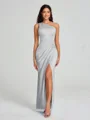 Sheath/Column One-Shoulder Floor-Length Sleeveless Charmeuse Bridesmaid Dress