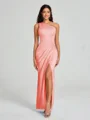 Sheath/Column One-Shoulder Floor-Length Sleeveless Charmeuse Bridesmaid Dress