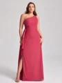 Sheath One-Shoulder Ruffles Floor-Length Chiffon Corset Plus Size Bridesmaid Dress