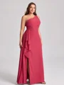Sheath One-Shoulder Ruffles Floor-Length Chiffon Corset Plus Size Bridesmaid Dress