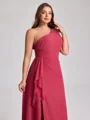 Sheath One-Shoulder Ruffles Floor-Length Chiffon Corset Plus Size Bridesmaid Dress