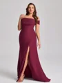 Sheath Off-the-Shoulder Pleated Floor-Length Chiffon Corset Plus Size Bridesmaid Dress