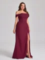 Sheath Off-the-Shoulder Pleated Floor-Length Chiffon Corset Plus Size Bridesmaid Dress