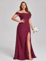 Sheath Off-the-Shoulder Pleated Floor-Length Chiffon Corset Plus Size Bridesmaid Dress