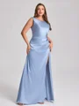 Sheath Scoop Pleated Floor-Length Silk Like Satin Corset Plus Size Bridesmaid Dress