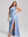 Sheath Scoop Pleated Floor-Length Silk Like Satin Corset Plus Size Bridesmaid Dress