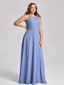 A-line Halter Pleated Floor-Length Chiffon Corset Plus Size Bridesmaid Dress
