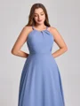 A-line Halter Pleated Floor-Length Chiffon Corset Plus Size Bridesmaid Dress