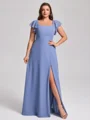A-line Square Short Sleeves Floor-Length Chiffon Plus Size Bridesmaid Dress