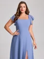 A-line Square Short Sleeves Floor-Length Chiffon Plus Size Bridesmaid Dress