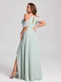 A-line Cold Shoulder Pleated Floor-Length Chiffon Plus Size Bridesmaid Dress