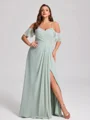 A-line Cold Shoulder Pleated Floor-Length Chiffon Plus Size Bridesmaid Dress