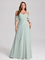 A-line Cold Shoulder Pleated Floor-Length Chiffon Plus Size Bridesmaid Dress