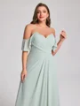 A-line Cold Shoulder Pleated Floor-Length Chiffon Plus Size Bridesmaid Dress