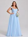 A-line Square Pleated Floor-Length Chiffon Corset Plus Size Bridesmaid Dress
