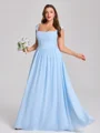 A-line Square Pleated Floor-Length Chiffon Corset Plus Size Bridesmaid Dress