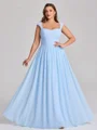 A-line Square Pleated Floor-Length Chiffon Corset Plus Size Bridesmaid Dress