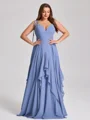 A-line V-neck Ruffles Floor-Length Chiffon Corset Plus Size Bridesmaid Dress
