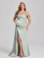 Sheath Pleated Floor-Length Silk Like Satin Corset Convertible Plus Size Bridesmaid Dress