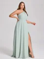 A-line One-Shoulder Pleated Floor-Length Chiffon Plus Size Bridesmaid Dress