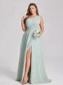 A-line One-Shoulder Pleated Floor-Length Chiffon Plus Size Bridesmaid Dress