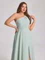 A-line One-Shoulder Pleated Floor-Length Chiffon Plus Size Bridesmaid Dress