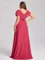 A-line V-neck Short Sleeves Sash/Ribbon/Belt Floor-Length Chiffon Plus Size Bridesmaid Dress