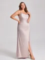 Sheath Spaghetti Straps Pleated Floor-Length Silk Like Satin Plus Size Bridesmaid Dress