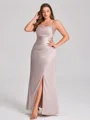 Sheath Spaghetti Straps Pleated Floor-Length Silk Like Satin Plus Size Bridesmaid Dress