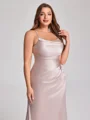 Sheath Spaghetti Straps Pleated Floor-Length Silk Like Satin Plus Size Bridesmaid Dress
