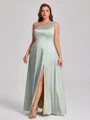 A-line One-Shoulder Floor-Length Silk Like Satin Plus Size Bridesmaid Dress