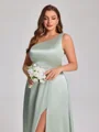 A-line One-Shoulder Floor-Length Silk Like Satin Plus Size Bridesmaid Dress