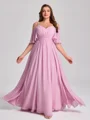 A-line Cold Shoulder Short Sleeves Pleated Floor-Length Chiffon Plus Size Bridesmaid Dress