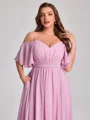 A-line Cold Shoulder Short Sleeves Pleated Floor-Length Chiffon Plus Size Bridesmaid Dress