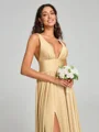 A-Line/Princess V-neck Sweep/Brush Train Sleeveless Jersey Bridesmaid Dress