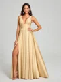 A-Line/Princess V-neck Sweep/Brush Train Sleeveless Jersey Bridesmaid Dress