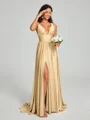 A-Line/Princess V-neck Sweep/Brush Train Sleeveless Jersey Bridesmaid Dress