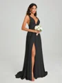 A-Line/Princess V-neck Sweep/Brush Train Sleeveless Jersey Bridesmaid Dress