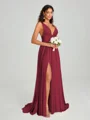 A-Line/Princess V-neck Sweep/Brush Train Sleeveless Jersey Bridesmaid Dress