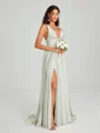 A-Line/Princess V-neck Sweep/Brush Train Sleeveless Jersey Bridesmaid Dress