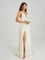 A-Line/Princess V-neck Sweep/Brush Train Sleeveless Jersey Bridesmaid Dress