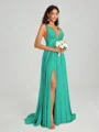 A-Line/Princess V-neck Sweep/Brush Train Sleeveless Jersey Bridesmaid Dress