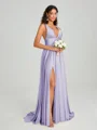 A-Line/Princess V-neck Sweep/Brush Train Sleeveless Jersey Bridesmaid Dress