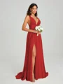 A-Line/Princess V-neck Sweep/Brush Train Sleeveless Jersey Bridesmaid Dress